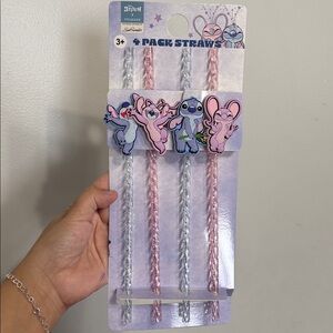 Disney Stitch Kids Straw Set - Pink and Silver